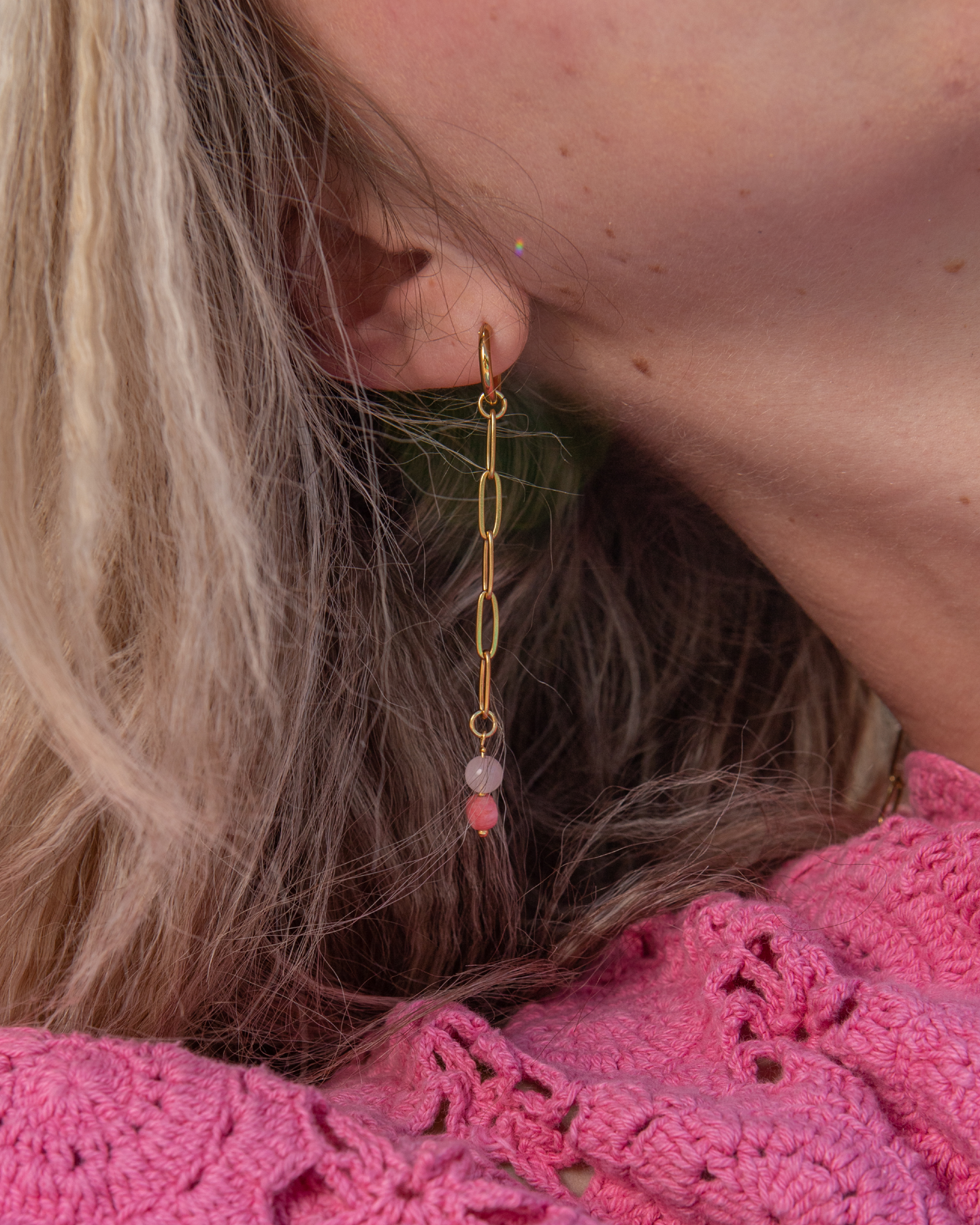 Pretty in Pink Asymmetrical Earrings * gold-toned handcrafted by loulala atelier