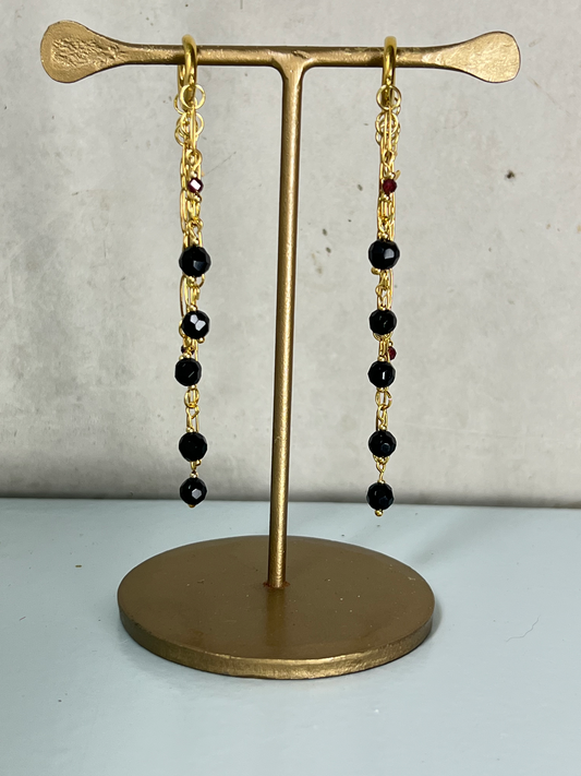 Bohamian Black Waterfall Earrings * gold-toned