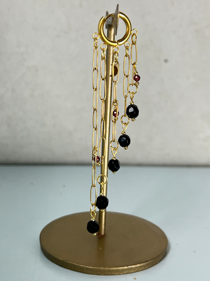 Bohamian Black Waterfall Earrings * gold-toned