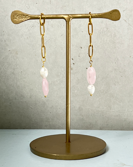Rosebud & Pearl Earrings * gold-toned