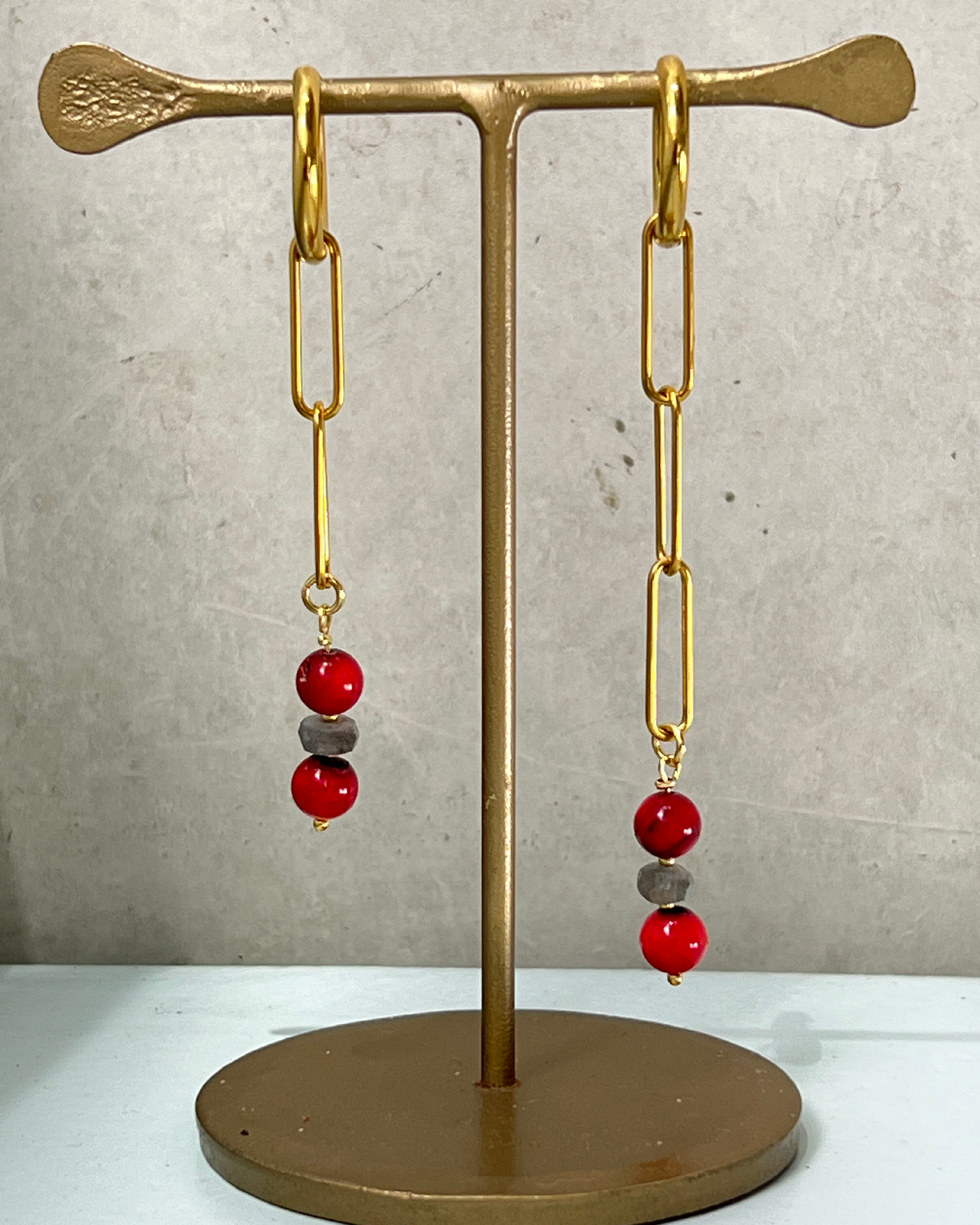 Cat on a Straw Roof Asymmetrical Earrings * gold-toned unique earrings handcrafted by loulala atelier