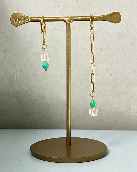 Pretty in Pink Asymmetrical Earrings * gold-toned handcrafted by loulala atelier